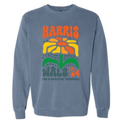 Harris Walz Waltz 2024 Retro Boho Vintage Groovy Flowers Garment-Dyed Sweatshirt