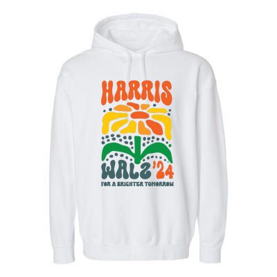 Harris Walz Waltz 2024 Retro Boho Vintage Groovy Flowers Garment-Dyed Fleece Hoodie