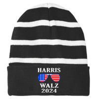 Harris Walz Waltz 2024 Kamala Harris Waltz American Flag Striped Beanie with Solid Band