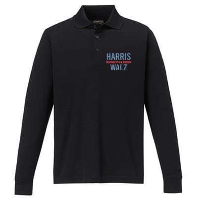 Harris Walz Waltz 2024 Vintage Style Kamala Harris Tim Walz Performance Long Sleeve Polo