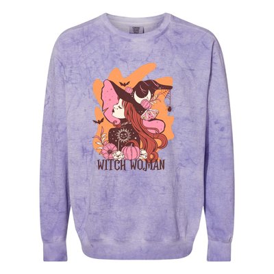 Halloween Witch Woman Gift For Women Girl Colorblast Crewneck Sweatshirt