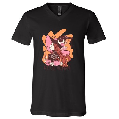 Halloween Witch Woman Gift For Women Girl V-Neck T-Shirt