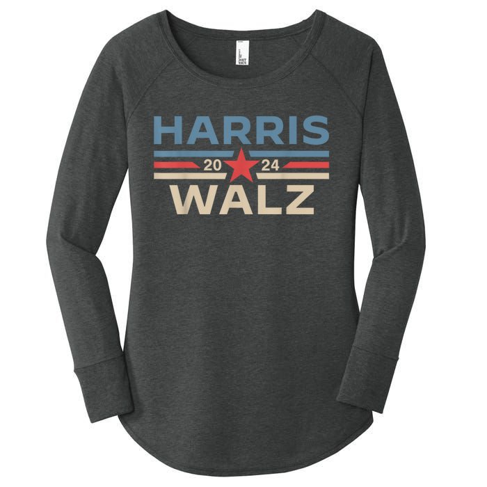 Harris Walz Waltz 2024 Vintage Style Kamala Harris Tim Walz Women's Perfect Tri Tunic Long Sleeve Shirt