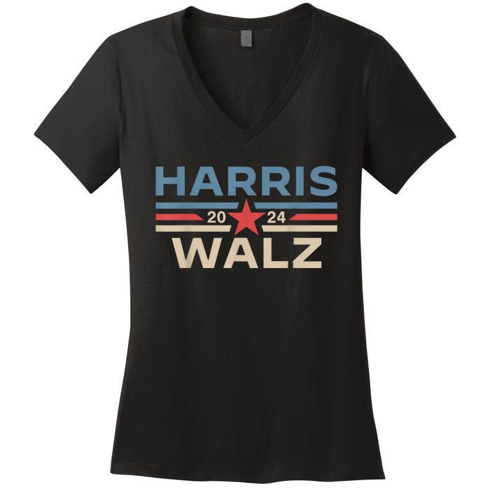 Harris Walz Waltz 2024 Vintage Style Kamala Harris Tim Walz Women's V-Neck T-Shirt