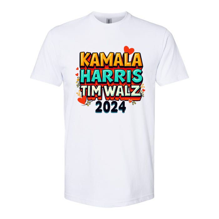 Harris Walz Waltz 2024 Vintage Style Kamala Harris Tim Walz Softstyle CVC T-Shirt