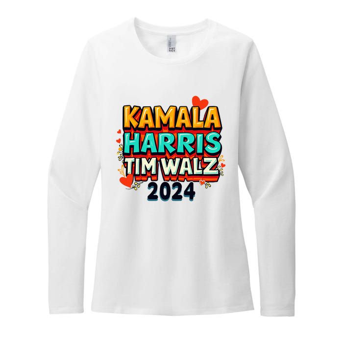 Harris Walz Waltz 2024 Vintage Style Kamala Harris Tim Walz Womens CVC Long Sleeve Shirt