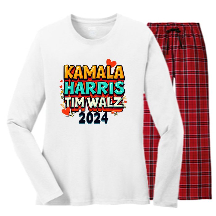 Harris Walz Waltz 2024 Vintage Style Kamala Harris Tim Walz Women's Long Sleeve Flannel Pajama Set 