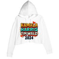 Harris Walz Waltz 2024 Vintage Style Kamala Harris Tim Walz Crop Fleece Hoodie