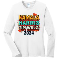 Harris Walz Waltz 2024 Vintage Style Kamala Harris Tim Walz Ladies Long Sleeve Shirt