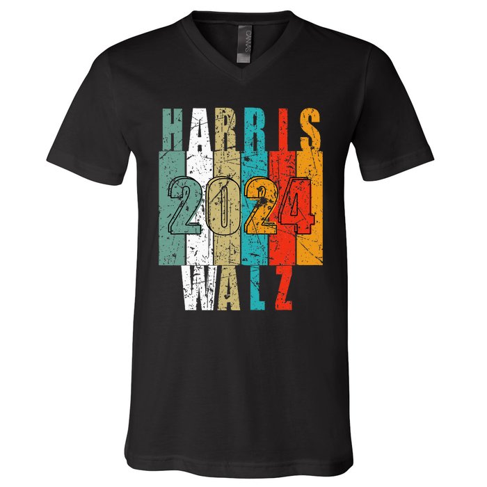 Harris Walz Waltz 2024 Vintage Retro V-Neck T-Shirt