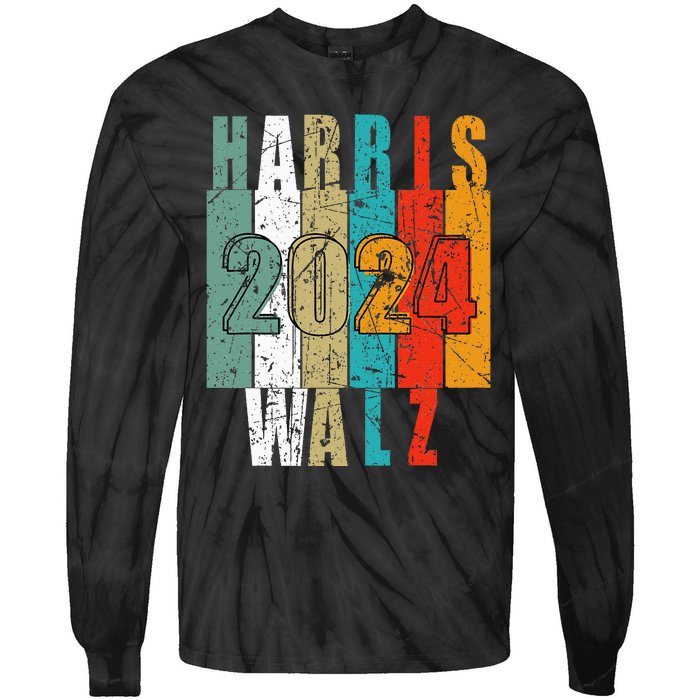 Harris Walz Waltz 2024 Vintage Retro Tie-Dye Long Sleeve Shirt