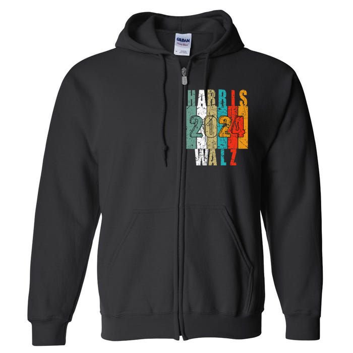 Harris Walz Waltz 2024 Vintage Retro Full Zip Hoodie