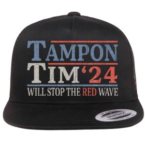 Harris Walz Waltz Tampon Tim Will Stop The Red Wave 2024 Flat Bill Trucker Hat