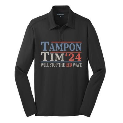 Harris Walz Waltz Tampon Tim Will Stop The Red Wave 2024 Silk Touch Performance Long Sleeve Polo