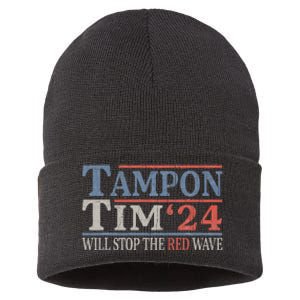 Harris Walz Waltz Tampon Tim Will Stop The Red Wave 2024 Sustainable Knit Beanie