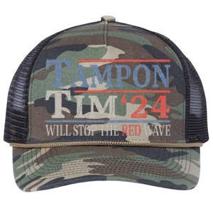 Harris Walz Waltz Tampon Tim Will Stop The Red Wave 2024 Retro Rope Trucker Hat Cap