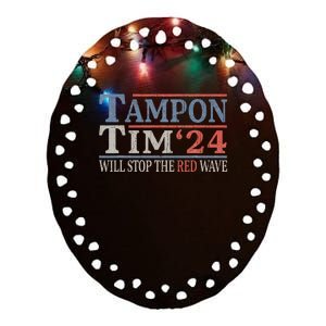 Harris Walz Waltz Tampon Tim Will Stop The Red Wave 2024 Ceramic Oval Ornament