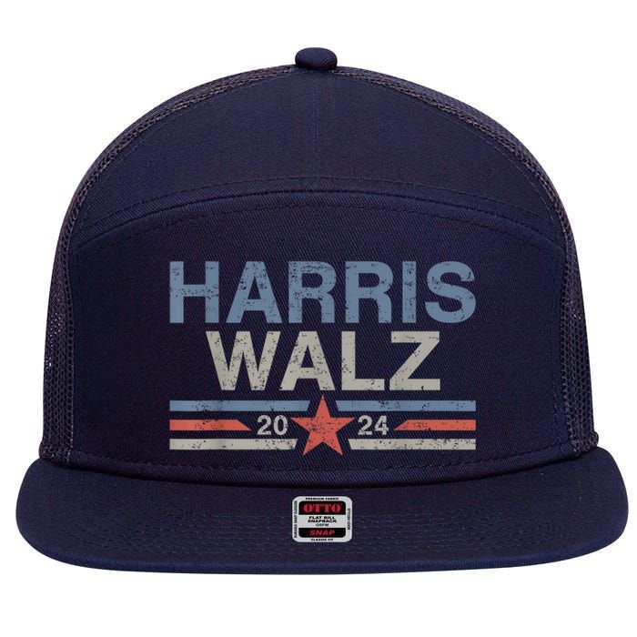 Harris Walz Waltz 2024 Vintage Style Kamala Harris Tim Walz 7 Panel Mesh Trucker Snapback Hat