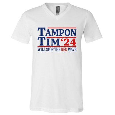 Harris Walz Waltz Tampon Tim Will Stop The Red Wave 2024 V-Neck T-Shirt