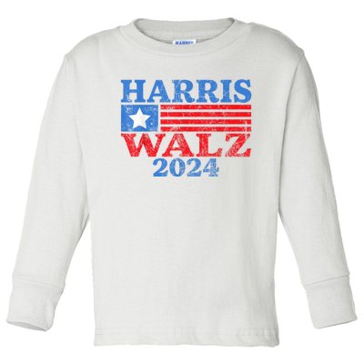 Harris Walz Waltz 2024 Vintage Style Kamala Harris Tim Walz Toddler Long Sleeve Shirt