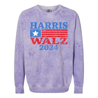 Harris Walz Waltz 2024 Vintage Style Kamala Harris Tim Walz Colorblast Crewneck Sweatshirt