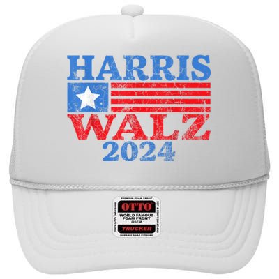 Harris Walz Waltz 2024 Vintage Style Kamala Harris Tim Walz High Crown Mesh Back Trucker Hat