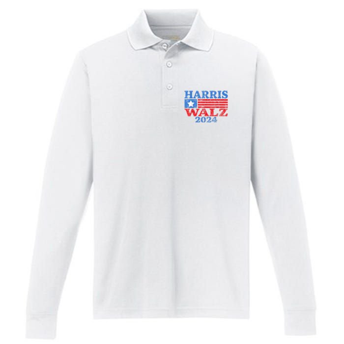 Harris Walz Waltz 2024 Vintage Style Kamala Harris Tim Walz Performance Long Sleeve Polo