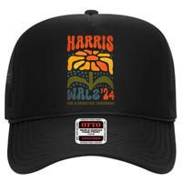 Harris Walz Waltz 2024 Retro Boho Vintage Groovy Flowers Gift High Crown Mesh Back Trucker Hat