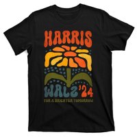 Harris Walz Waltz 2024 Retro Boho Vintage Groovy Flowers Gift T-Shirt