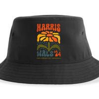 Harris Walz Waltz 2024 Retro Boho Vintage Groovy Flowers Gift Sustainable Bucket Hat