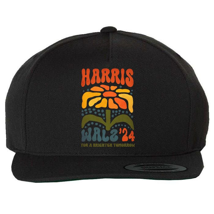 Harris Walz Waltz 2024 Retro Boho Vintage Groovy Flowers Gift Wool Snapback Cap