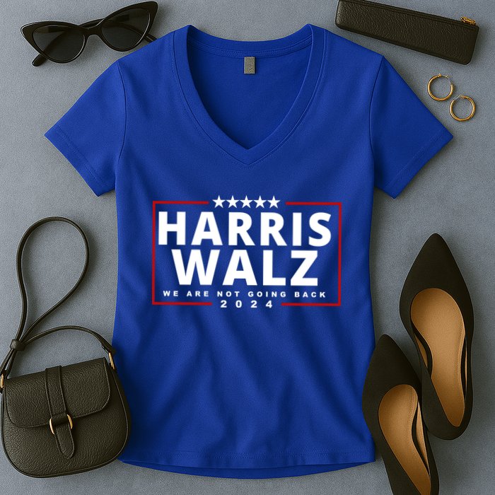 Harris Walz We Are Not Going Back 2024 Election Women's V-Neck T-Shirt