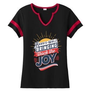 Harris Walz Waltz Bringing Back The Joy President 2024 Ladies Halftime Notch Neck Tee