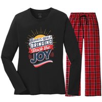 Harris Walz Waltz Bringing Back The Joy President 2024 Women's Long Sleeve Flannel Pajama Set 