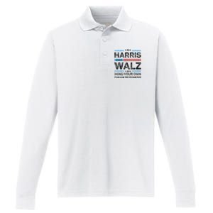 Harris Walz Waltz 2024 Mind Your Own Damn Business Performance Long Sleeve Polo