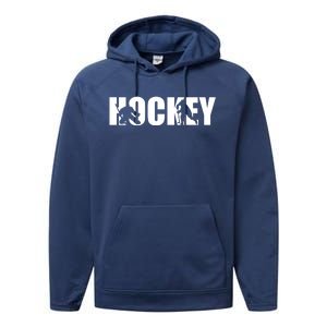 Hockey Word With Cut Out Silhouettes Performance Fleece Hoodie