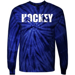 Hockey Word With Cut Out Silhouettes Tie-Dye Long Sleeve Shirt