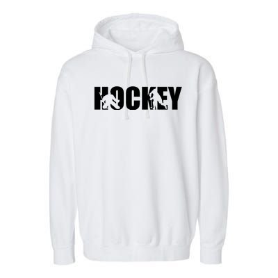 Hockey Word With Cut Out Silhouettes Garment-Dyed Fleece Hoodie