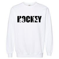 Hockey Word With Cut Out Silhouettes Garment-Dyed Sweatshirt