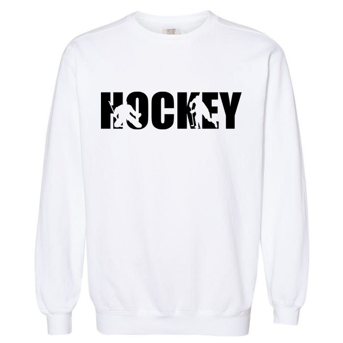 Hockey Word With Cut Out Silhouettes Garment-Dyed Sweatshirt