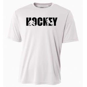 Hockey Word With Cut Out Silhouettes Cooling Performance Crew T-Shirt