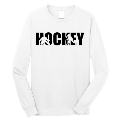 Hockey Word With Cut Out Silhouettes Long Sleeve Shirt