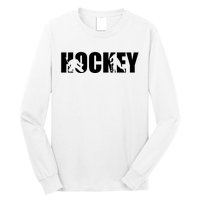 Hockey Word With Cut Out Silhouettes Long Sleeve Shirt