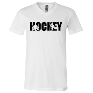 Hockey Word With Cut Out Silhouettes V-Neck T-Shirt