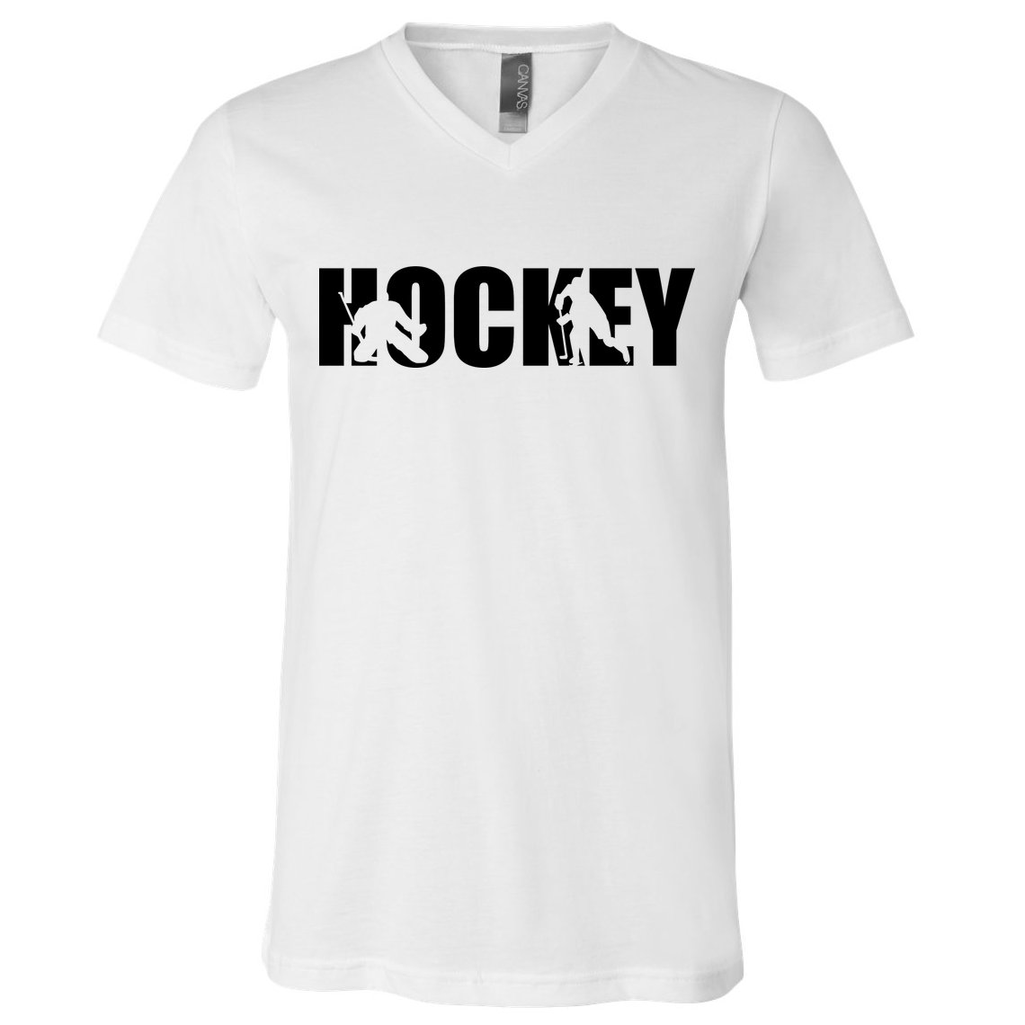 Hockey Word With Cut Out Silhouettes V-Neck T-Shirt