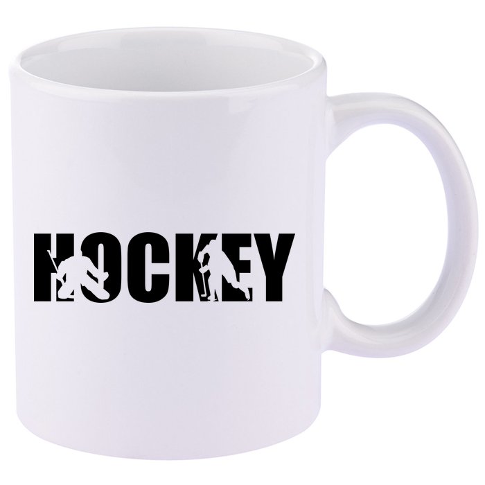 Hockey Word With Cut Out Silhouettes 11oz C Handle Ceramic Mug