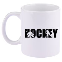 Hockey Word With Cut Out Silhouettes 11oz C Handle Ceramic Mug