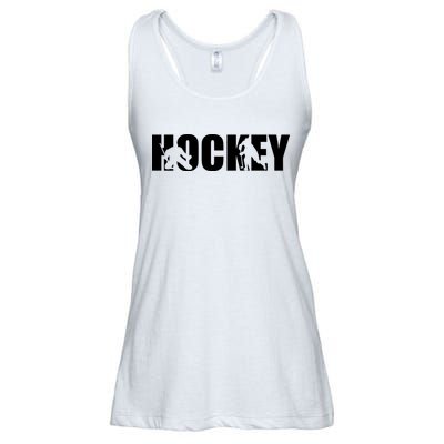 Hockey Word With Cut Out Silhouettes Ladies Essential Flowy Tank
