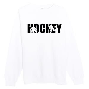 Hockey Word With Cut Out Silhouettes Premium Crewneck Sweatshirt