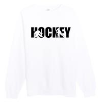 Hockey Word With Cut Out Silhouettes Premium Crewneck Sweatshirt